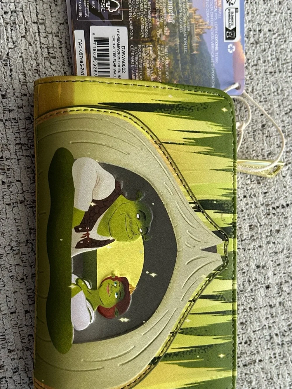 Loungefly Green Shrek Donkey Zip Wallet with Jungle Artwork